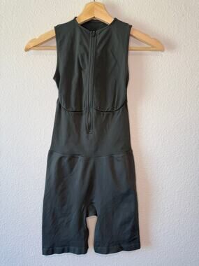 SKIMS Contour Nylon Zip Front Catsuit Jumpsuit Green Gray Size S/M Rare